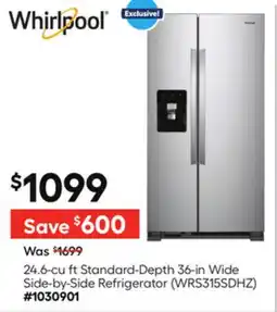 Lowe's 24.6-cu ft Standard-Depth 36-in Wide Side-by-Side Refrigerator offer