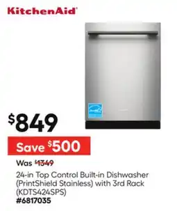 Lowe's 24-in Top Control Built-in Dishwasher (PrintShield Stainless) with 3rd Rack offer