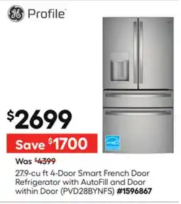 Lowe's 27.9-cu ft 4-Door Smart French Door Refrigerator with AutoFill and Door within Door offer