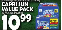 Bravo Supermarkets CAPRI SUN VALUE PACK 30 Pk. 6 Oz. Pouches offer