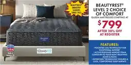 Boscov's BEAUTYREST LEVEL 2 CHOICE OF COMFORT QUEEN MATTRESSES offer