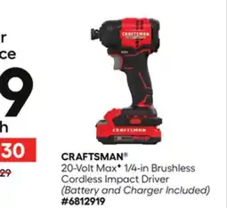 Lowe's 20-Volt MaxF 1/4-in Brushless Cordless Impact Driver offer