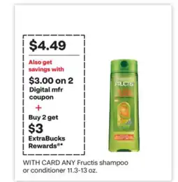 CVS ANY Fructis shampoo or conditioner 11.3-13 oz offer