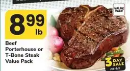 Safeway Beef Porterhouse or T-Bone Steak Value Pack offer