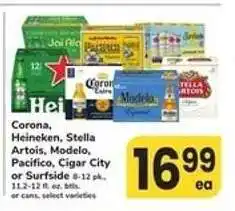 Safeway Corona, Heineken, Stella Artois, Modelo, Pacifico, Cigar City or Surfside offer