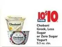 Safeway Chobani Greek, Less Sugar or Zero Sugar Yogurt offer