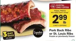 Safeway Pork Back Ribs or St Louis Ribs offer