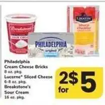 Safeway Philadelphia Cream Cheese Bricks, Lucerne Sliced Cheese, Breakstone's Sour Cream offer