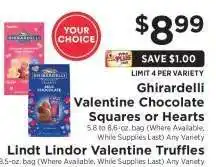 ShopRite Ghirardelli Valentine Chocolate Squares or Hearts / Lindt Lindor Valentine Truffles offer