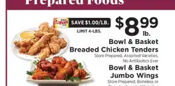 ShopRite Bowl & Basket Breaded Chicken Tenders / Jumbo Wings offer