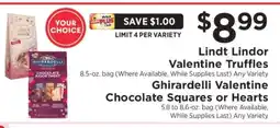 ShopRite Lindt Lindor Valentine Truffles or Ghirardelli Valentine Chocolate Squares or Hearts offer