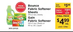 ShopRite Bounce Fabric Softener Sheets / Gain Fabric Softener offer
