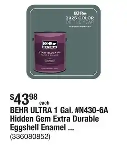 The Home Depot BEHR ULTRA 1 Gal. #N430-6A Hidden Gem Extra Durable Eggshell Enamel Interior Paint and Primer offer