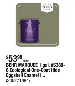 The Home Depot BEHR MARQUEE 1 gal. #S380-6 Ecological One-Coat Hide Eggshell Enamel Interior Paint & Primer offer