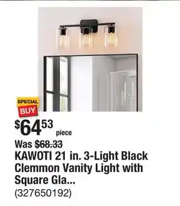 The Home Depot KAWOTI 21 in. 3-Light Black Clemmon Vanity Light with Square Glass Shade offer