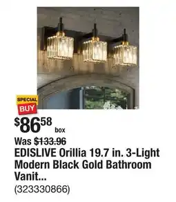 The Home Depot EDISLIVE Orillia 19.7 in. 3-Light Modern Black Gold Bathroom Vanity Light with Crystal Shades offer