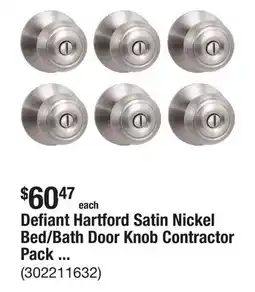 The Home Depot Defiant Hartford Satin Nickel Bed/Bath Door Knob Contractor Pack (6-Pack) offer
