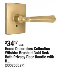 The Home Depot Home Decorators Collection Wilshire Brushed Gold Bed/Bath Privacy Door Handle with Rectangle Rose offer