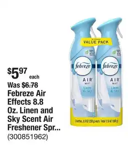 The Home Depot Febreze Air Effects 8.8 Oz. Linen and Sky Scent Air Freshener Spray (2 Count) offer