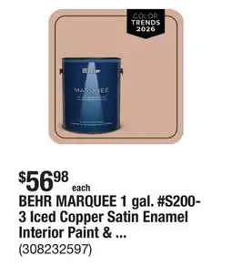 The Home Depot BEHR MARQUEE 1 gal. #S200-3 Iced Copper Satin Enamel Interior Paint & Primer offer