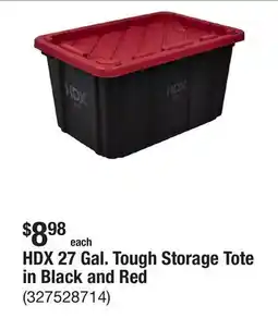 The Home Depot HDX 27 Gal. Tough Storage Tote in Black and Red offer