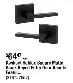 The Home Depot Kwikset Halifax Square Matte Black Keyed Entry Door Handle Featuring SmartKey Security offer