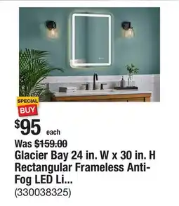 The Home Depot Glacier Bay 24 in. W x 30 in. H Rectangular Frameless Anti-Fog LED Light Wall Bathroom Vanity Mirror offer