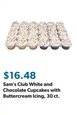 Sam's Club Sam's Club White and Chocolate Cupcakes with Buttercream Icing, 30 ct offer