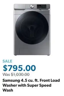Sam's Club Samsung 4.5 cu. ft. Front Load Washer with Super Speed Wash offer