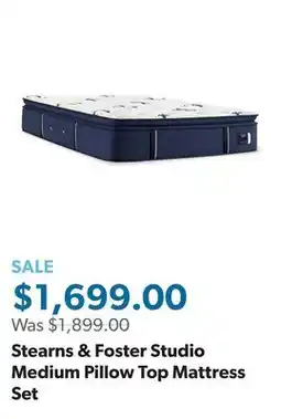 Sam's Club Stearns & Foster Studio Medium Pillow Top Mattress Set offer