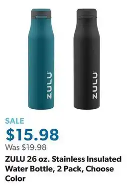 Sam's Club ZULU 26 oz. Stainless Insulated Water Bottle, 2 Pack, Choose Color offer