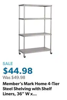 Sam's Club Member's Mark Home 4-Tier Steel Shelving with Shelf Liners, 36 W x 14 D x 56.5 H offer