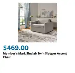 Sam's Club Member's Mark Sinclair Twin Sleeper Accent Chair offer