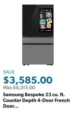 Sam's Club Samsung Bespoke 23 cu. ft. Counter Depth 4-Door French Door Refrigerator with AI Family Hub+ offer