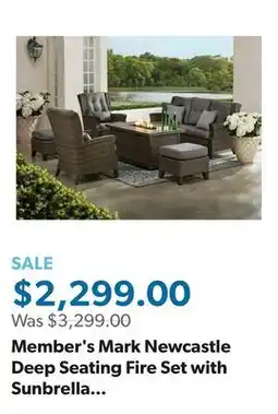 Sam's Club Member's Mark Newcastle Deep Seating Fire Set with Sunbrella Fabric, 6pc offer