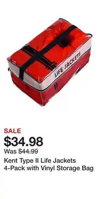 Cabela's Kent Type II Life Jackets 4-Pack with Vinyl Storage Bag offer
