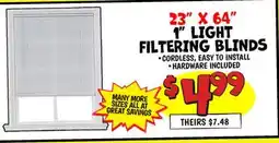 Ollie's 23 x 64 1 LIGHT FILTERING BLINDS offer