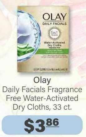 Commissary Olay Daily Facials Fragrance Free Water-activated Dry Cloths offer