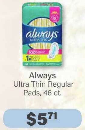 Commissary Always Ultra Thin Regular Pads, 46 Ct. offer