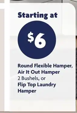 Family Dollar Round Flexible Hamper, Air It Out Hamper 2 Bushels, Or Flip Top Laundry Hamper offer