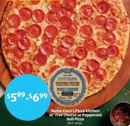 Aldi Mama Cozzi's Pizza Kitchen 16" Five Cheese or Pepperoni Deli Pizza offer