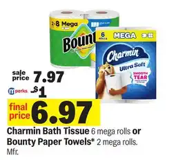 Meijer Charmin Bath Tissue 6 mega rolls or Bounty Paper Towels* 2 mega rolls offer