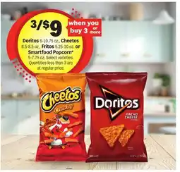 Meijer Doritos 6-10.75 oz., Cheetos 6.5-8.5 oz., Fritos 9.25-10 oz. or Smartfood Popcorn* 5-7.75 oz offer
