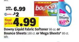 Meijer Downy Liquid Fabric Softener 66 oz. or Bounce Sheets 160 ct. or Mega Sheets* 80 ct offer