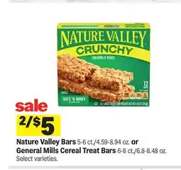 Meijer Nature Valley Bars 5-6 ct./4.59-8.94 oz. or General Mills Cereal Treat Bars 6-8 ct./6.8-8.48 oz offer