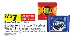 Meijer Oreo Cookies 7-14.03 oz., Ritz Crackers 8-13.7 oz. or Triscuit or Wheat Thins Crackers 6.5-8.5 oz offer