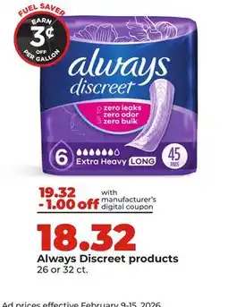 Hy-Vee Always Discreet products offer