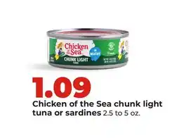 Hy-Vee Chicken of the Sea chunk light tuna or sardines offer