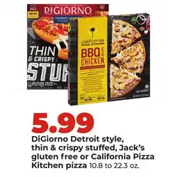 Hy-Vee DiGiorno Detroit style, thin & crispy stuffed, Jack's gluten free or California Pizza Kitchen pizza offer