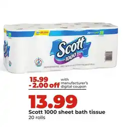 Hy-Vee Scott 1000 sheet bath tissue offer